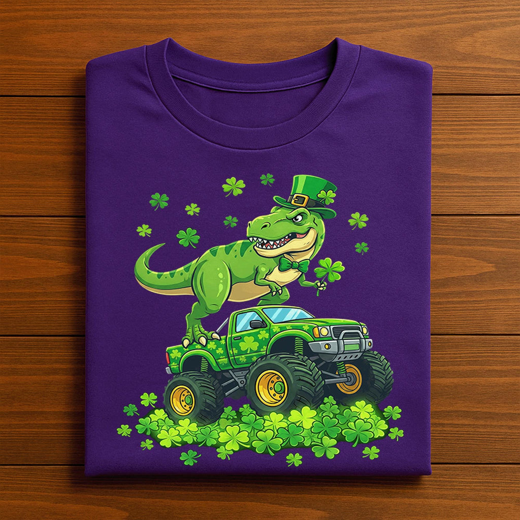 Funny St Patrick’s Day Dinosaur Shirt with Shamrock Monster Truck – T Rex Irish Tee, Hoodie, Sweatshirt for Youth Boys, Men, Kids Gift