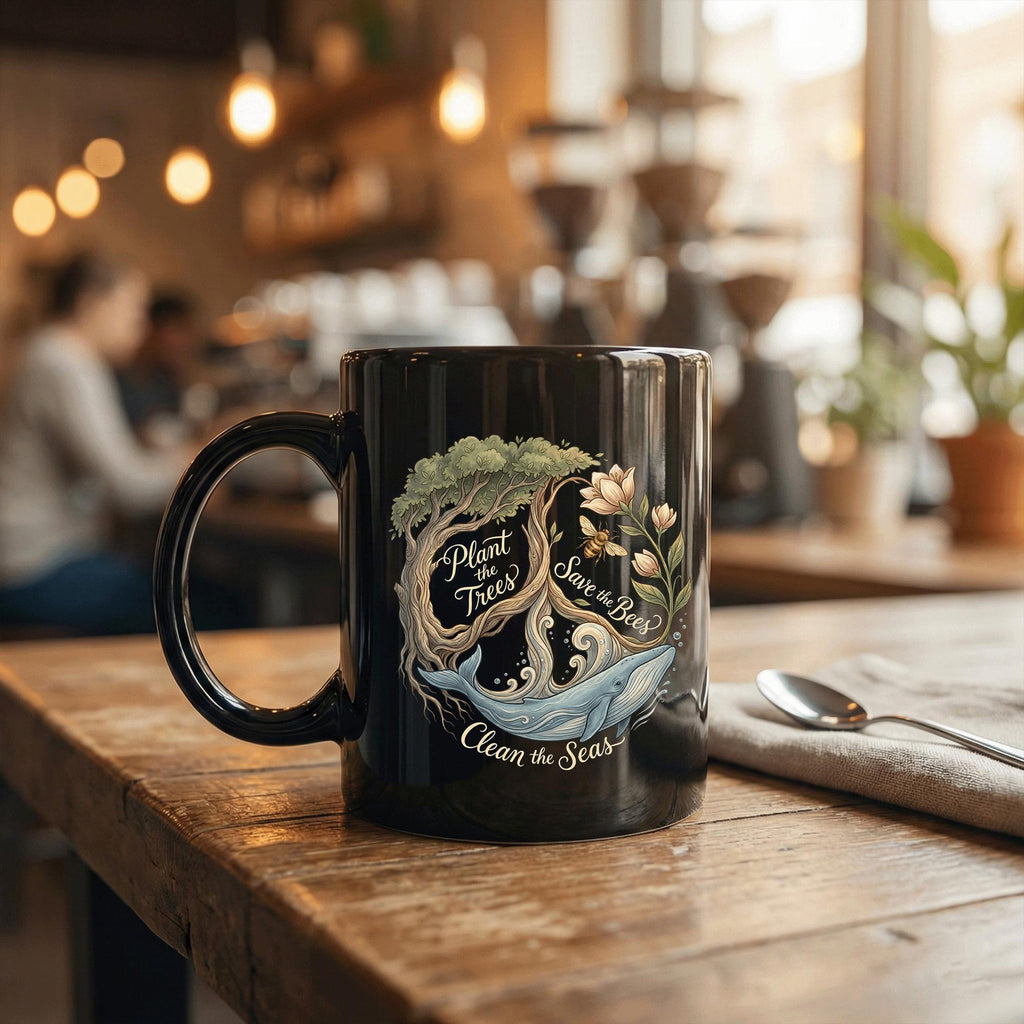 Plant Trees Save Bees Clean Seas Mug Eco Friendly Earth Day Nature Coffee Cup Earth Cup Gift