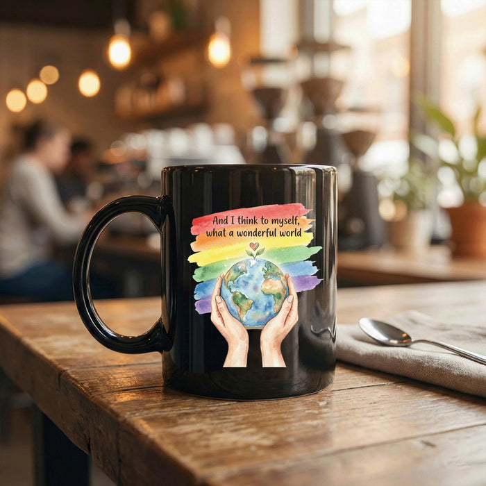 What a Wonderful World Mug Inspirational Earth Day Rainbow Coffee Cup Gift Earth Cup Gift