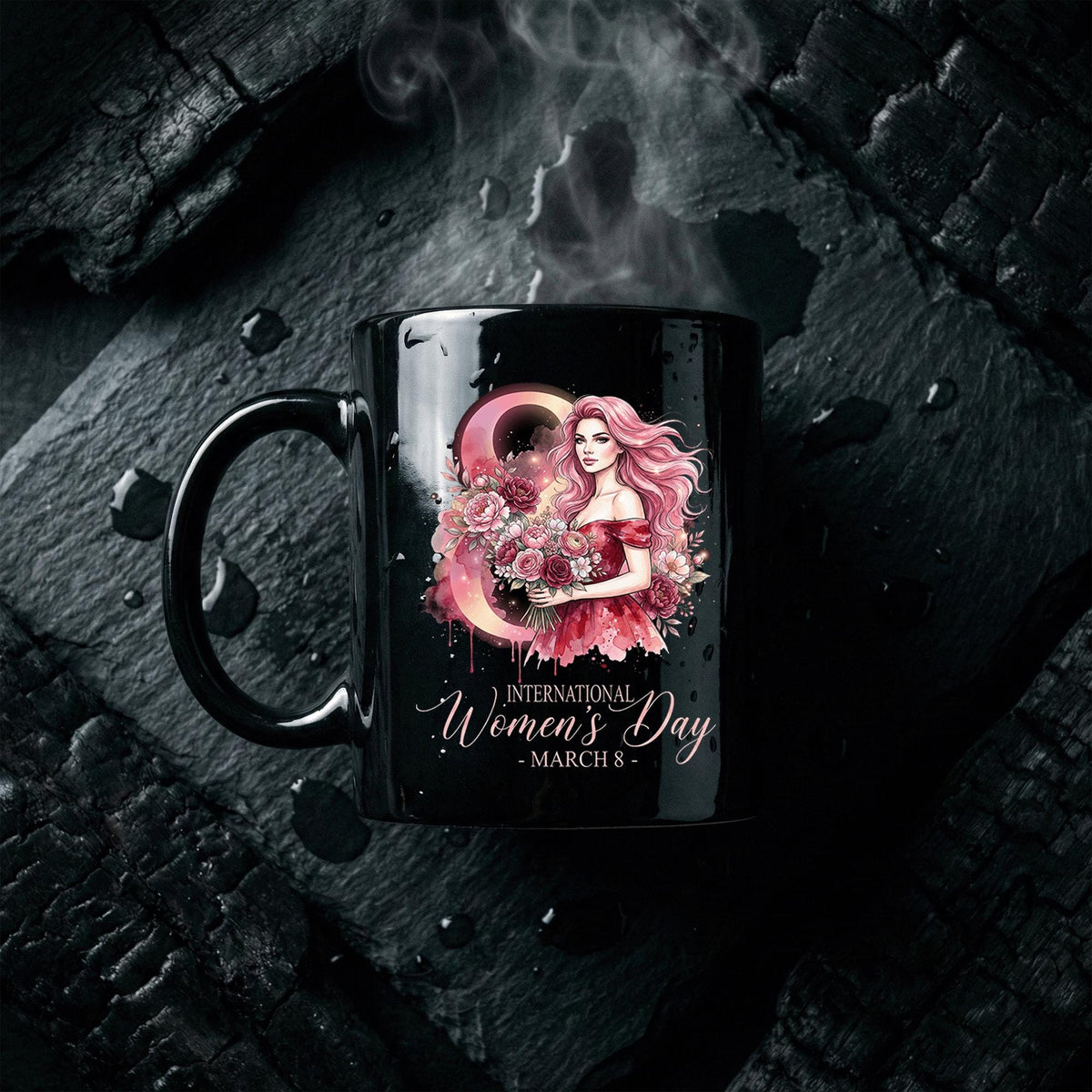 International Women's Day March 8 - Floral Pink Art Mug for Her Cup Womens Day Coffee Mug