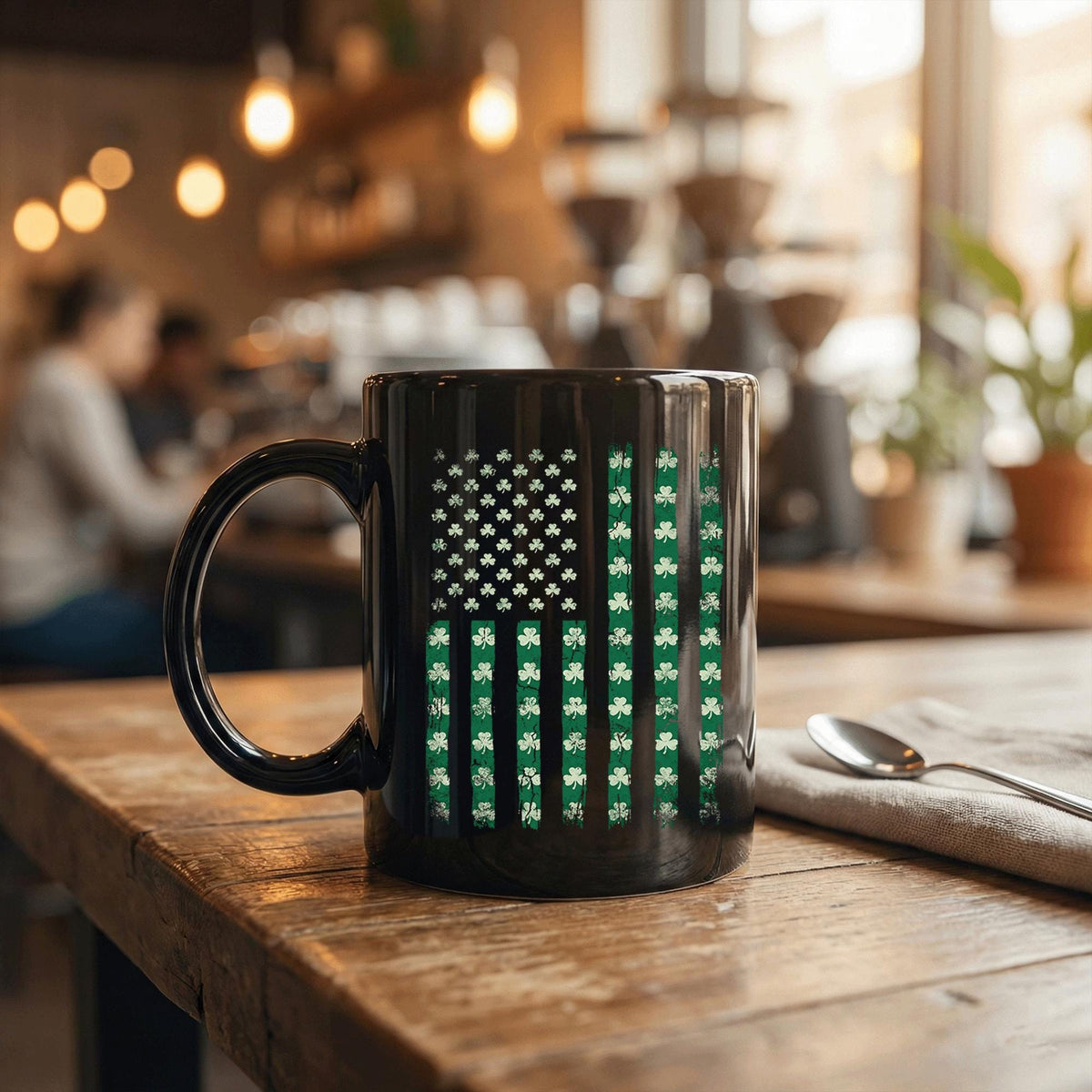 St. Patrick’s Day Coffee Mug Shamrock American Flag Mug Saint Paddy Cup