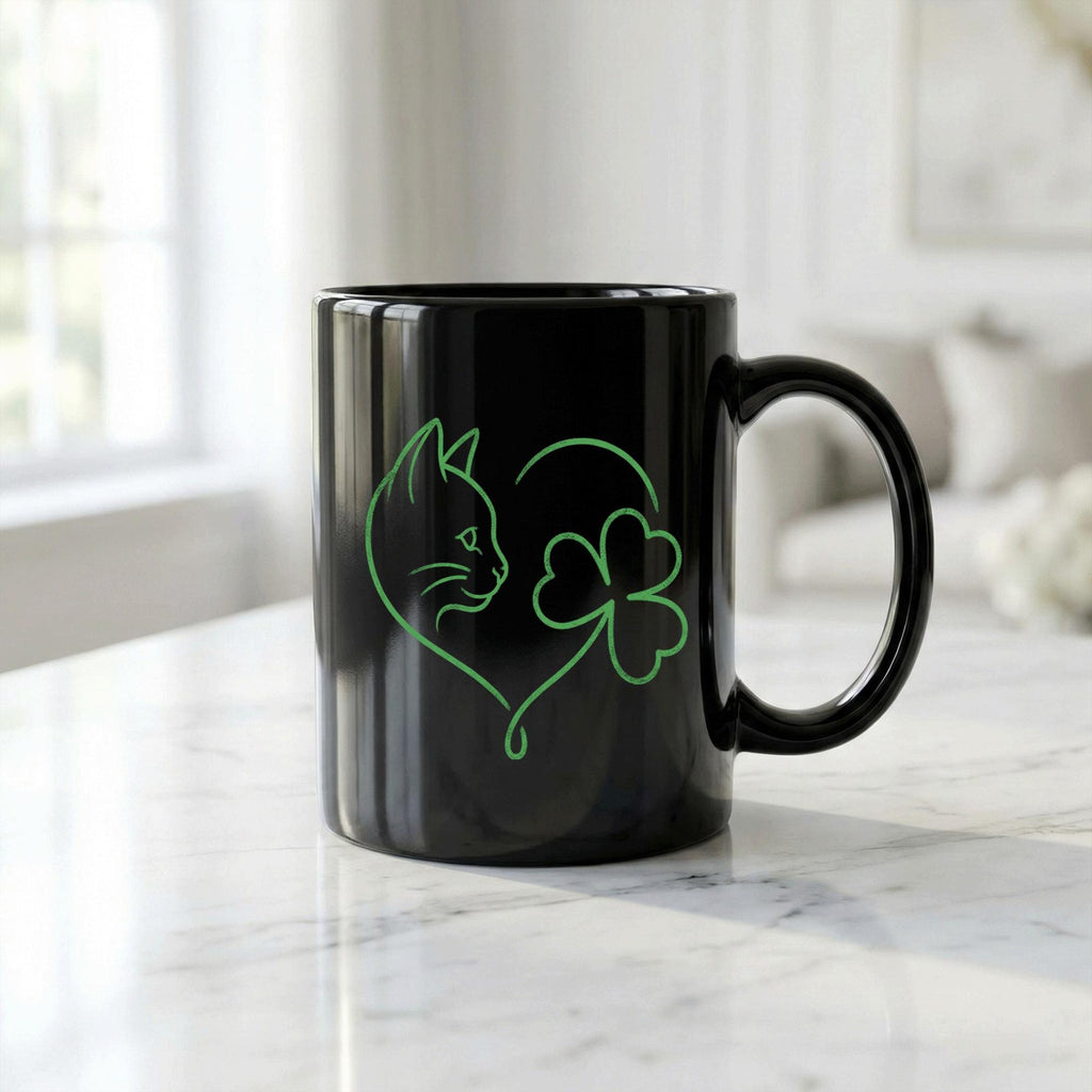 Lucky Cat & Shamrock Heart Mug Cats Coffee Mug Saint Paddy Cup