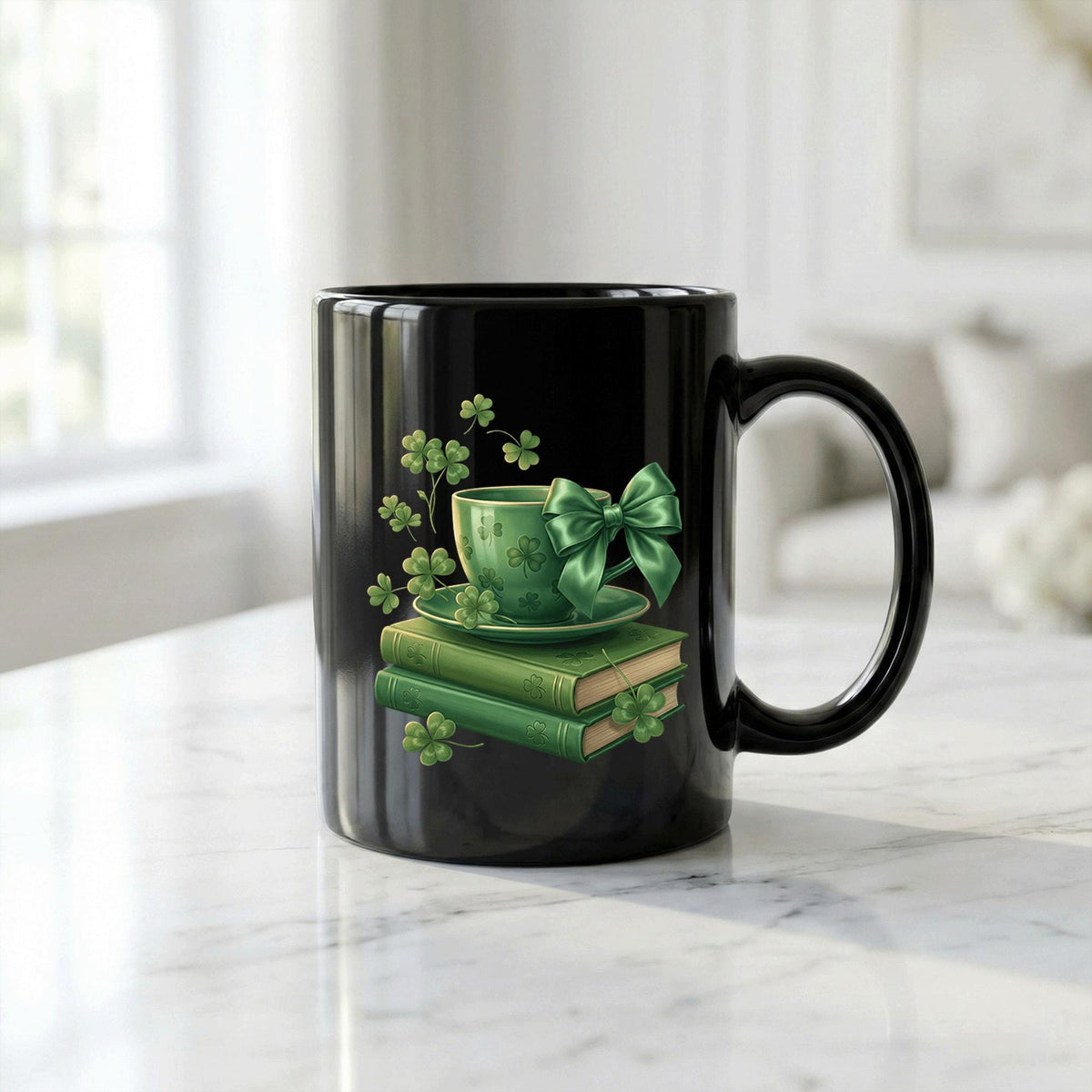 Shamrock Librarian Reader Book St. Patricks Day Teacher Coffee Mug Saint Paddy Cup
