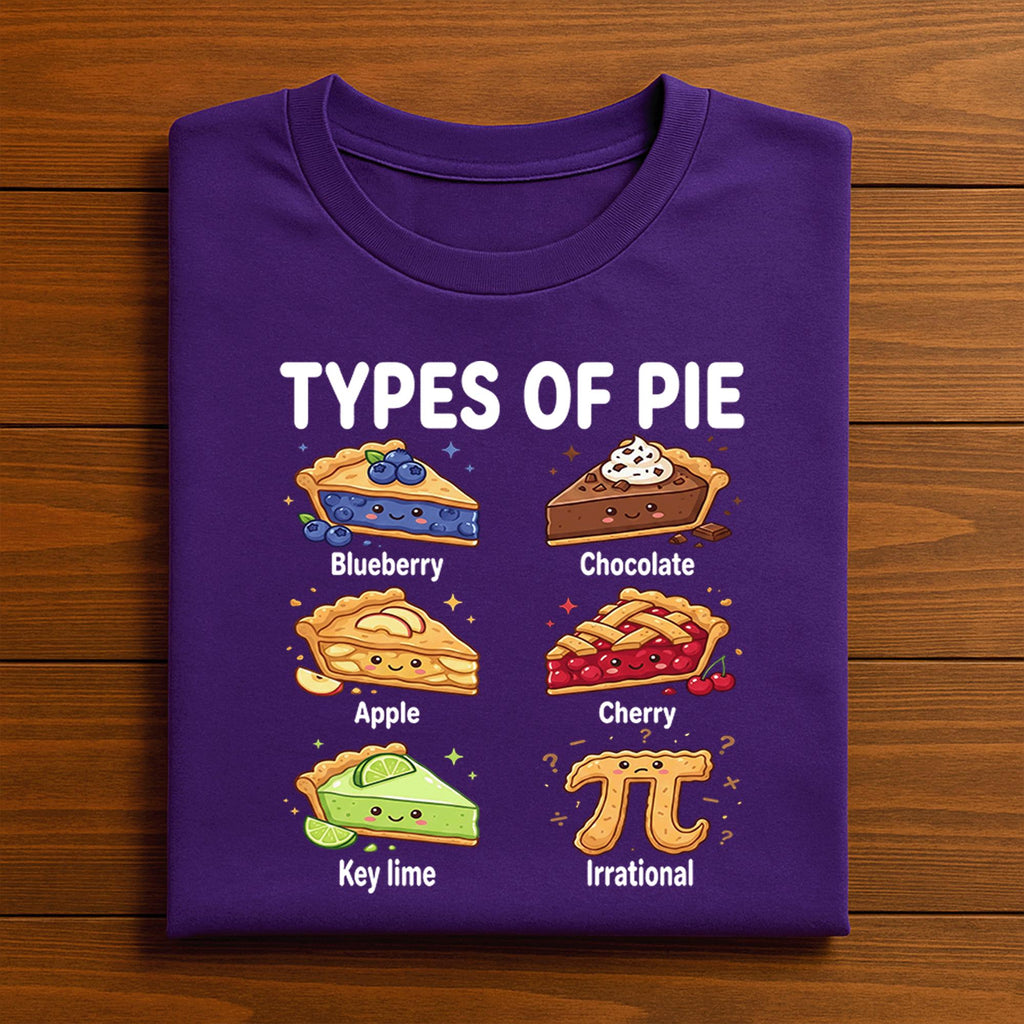 Types of Pie Shirt – Cute Kawaii Pi Day Dessert Tee with Funny Flavors, Hoodie, Sweatshirt Gift for Math Lovers, Foodies, Nerds