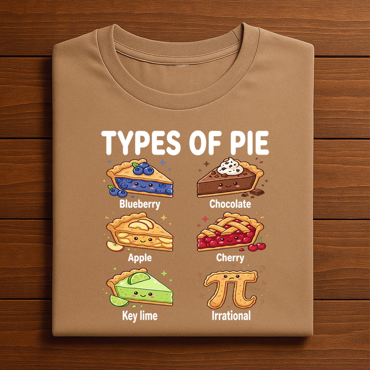Types of Pie Shirt – Cute Kawaii Pi Day Dessert Tee with Funny Flavors, Hoodie, Sweatshirt Gift for Math Lovers, Foodies, Nerds