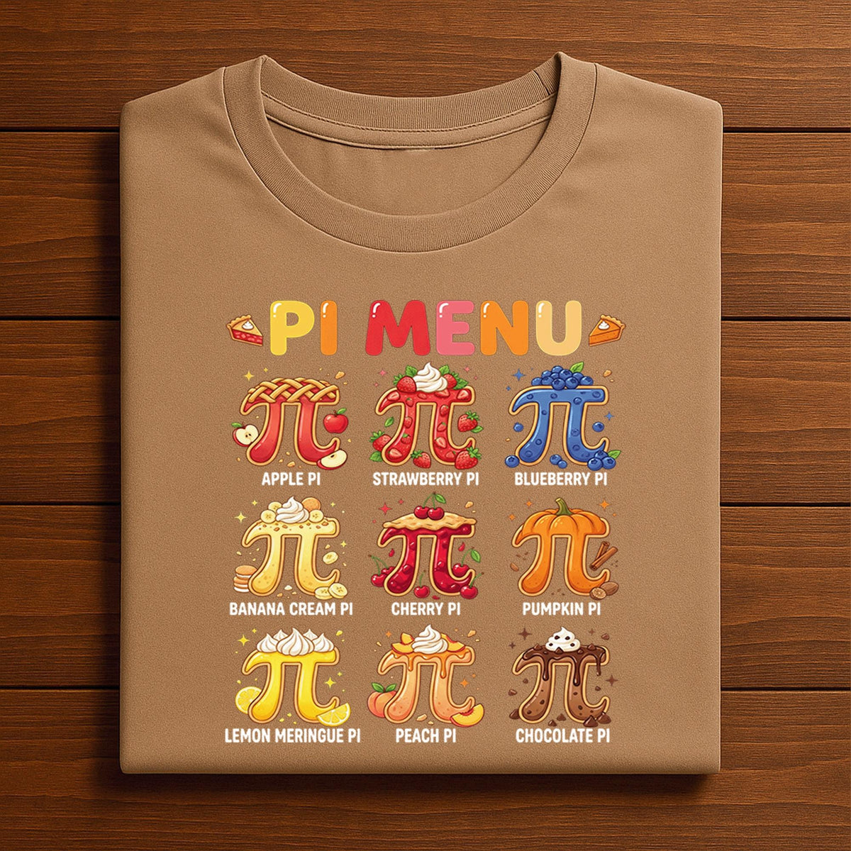 Pi Menu Shirt with 9 Flavors – Colorful Pie Math Tee, Hoodie, Sweatshirt Gift for Pi Day, Teachers, Nerds, Foodie Math Lovers