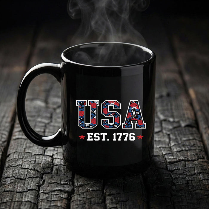 USA EST 1776 Floral Patriotic Coffee Mug Vintage America Gift Red White Blue USA Pride Cup 4th of July Mug Fourth of ...