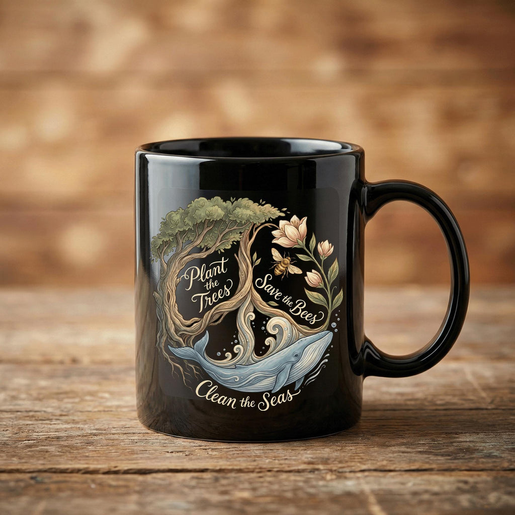 Plant Trees Save Bees Clean Seas Mug Eco Friendly Earth Day Nature Coffee Cup Earth Cup Gift