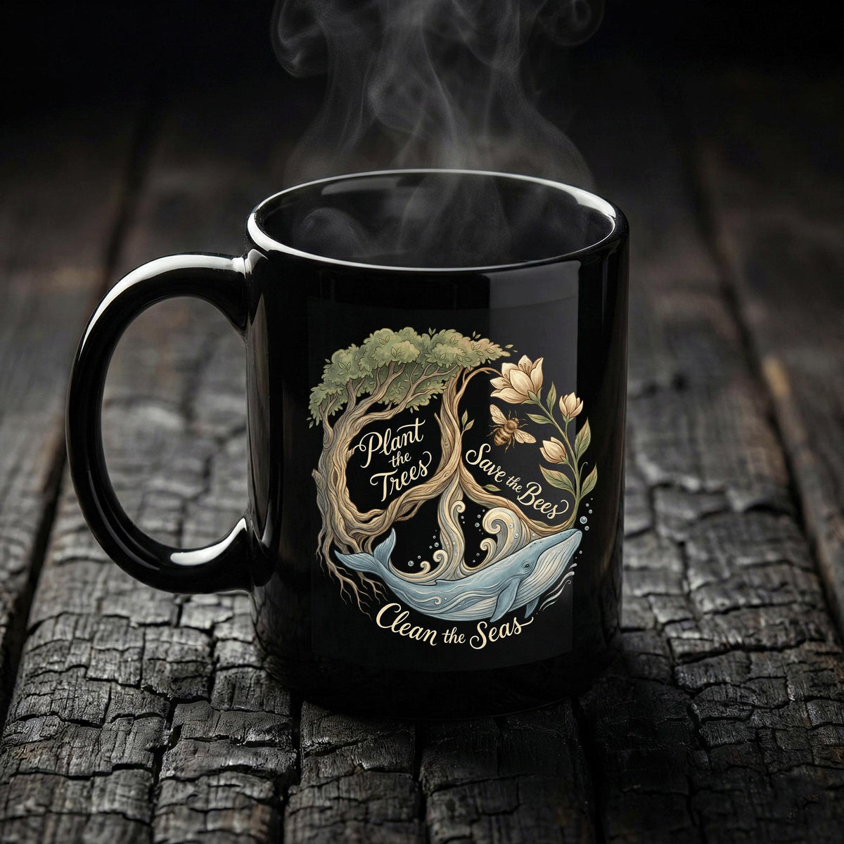 Plant Trees Save Bees Clean Seas Mug Eco Friendly Earth Day Nature Coffee Cup Earth Cup Gift
