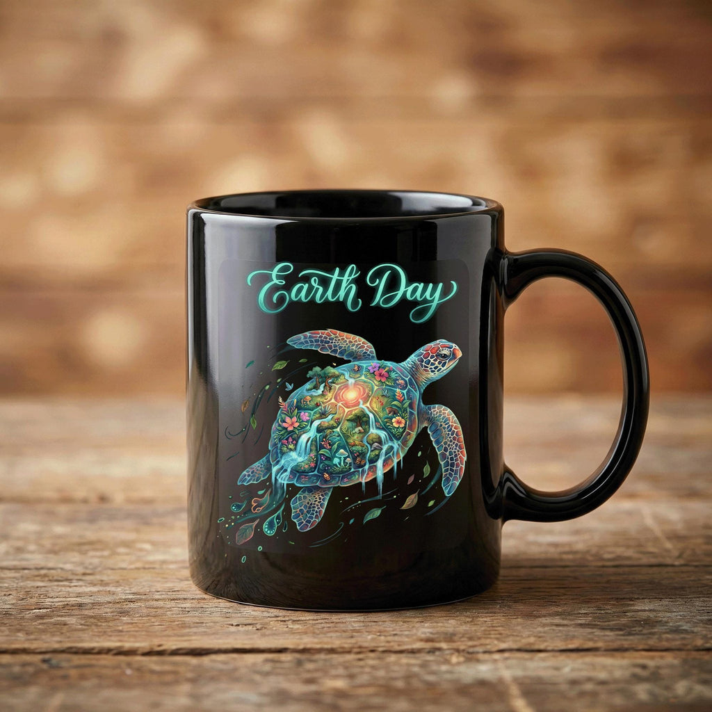 Earth Day Sea Turtle Mug Colorful Ocean Wildlife Environmental Coffee Cup Gift Earth Cup Gift