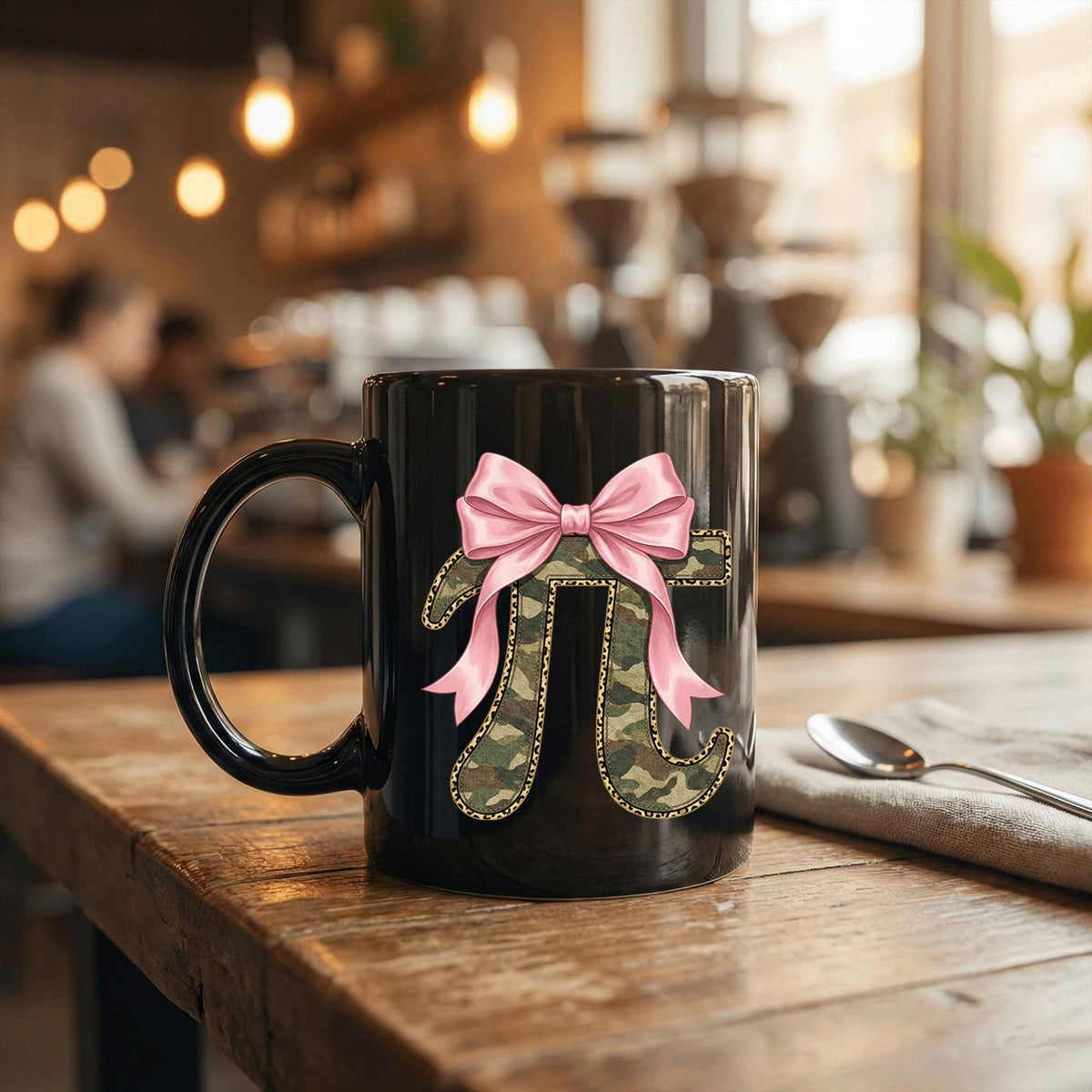Camo Pi Symbol Mug with Pink Bow Cute Math Gift for Girls STEM Coffee Cup Teacher Cup Pi Day Coffee Mug