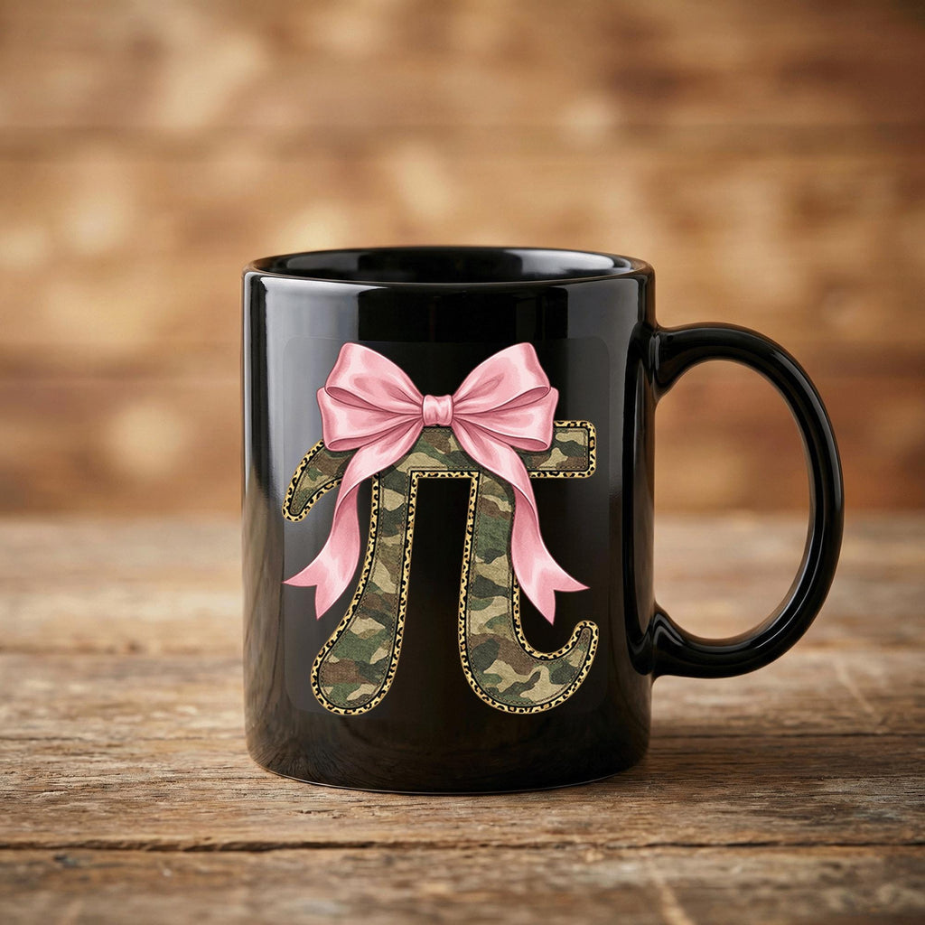 Camo Pi Symbol Mug with Pink Bow Cute Math Gift for Girls STEM Coffee Cup Teacher Cup Pi Day Coffee Mug