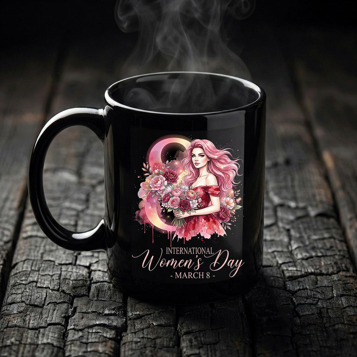 International Women's Day March 8 - Floral Pink Art Mug for Her Cup Womens Day Coffee Mug