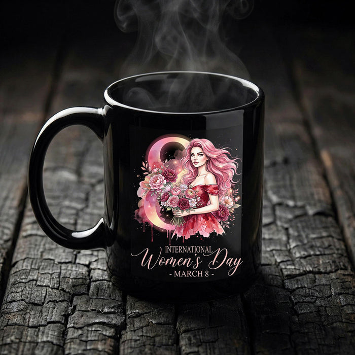 International Women's Day March 8 - Floral Pink Art Mug for Her Cup Womens Day Coffee Mug