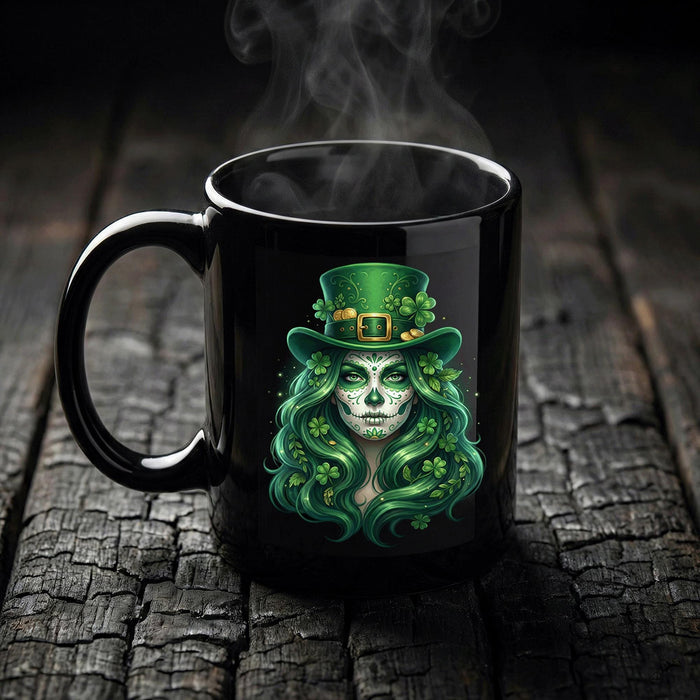 Green Sugar Skull Girl Coffee Mug - St. Patrick’s Day Day of the Dead Mug Saint Paddy Cup