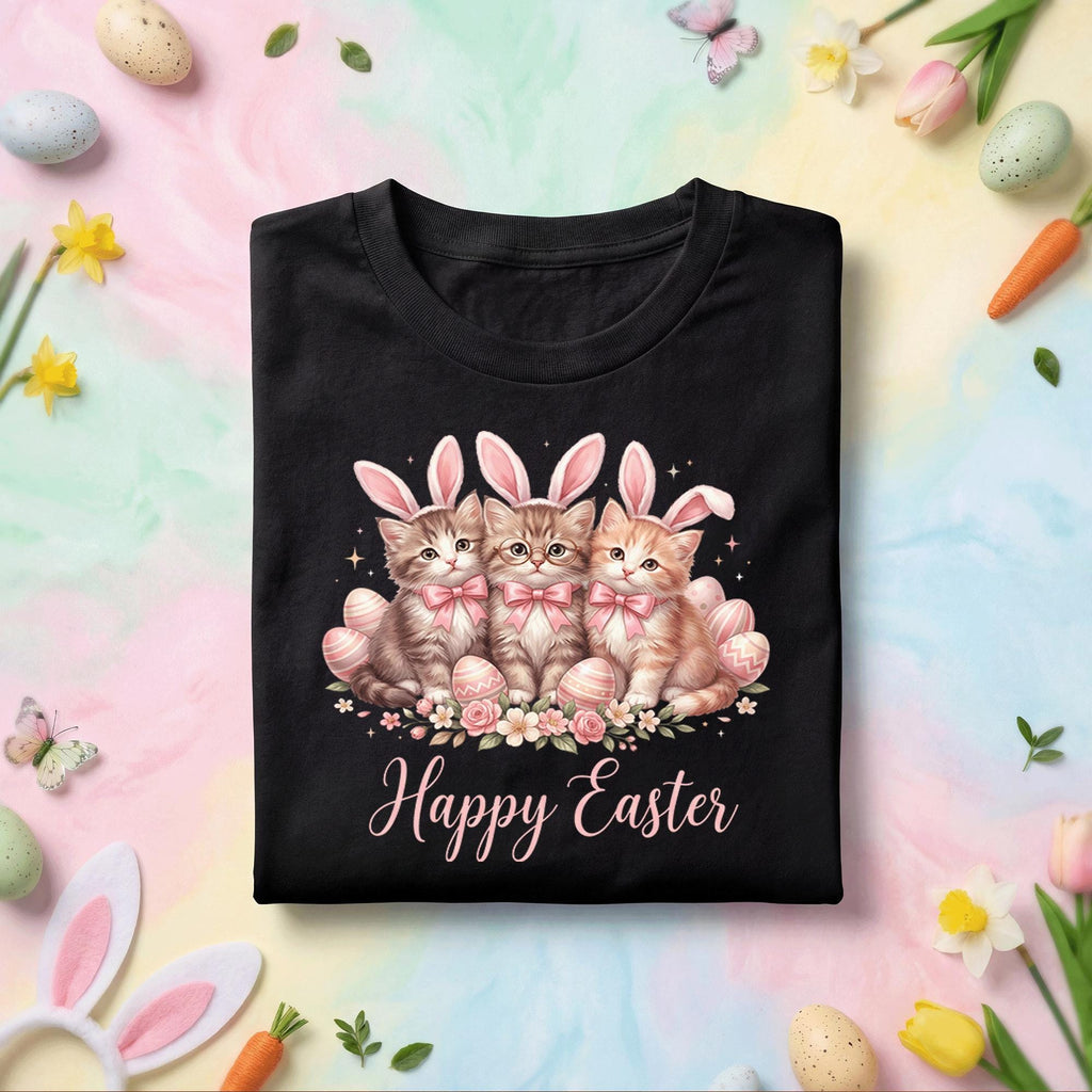 Happy Easter Cat Shirt, Cute Kittens With Bunny Ears Easter Tee