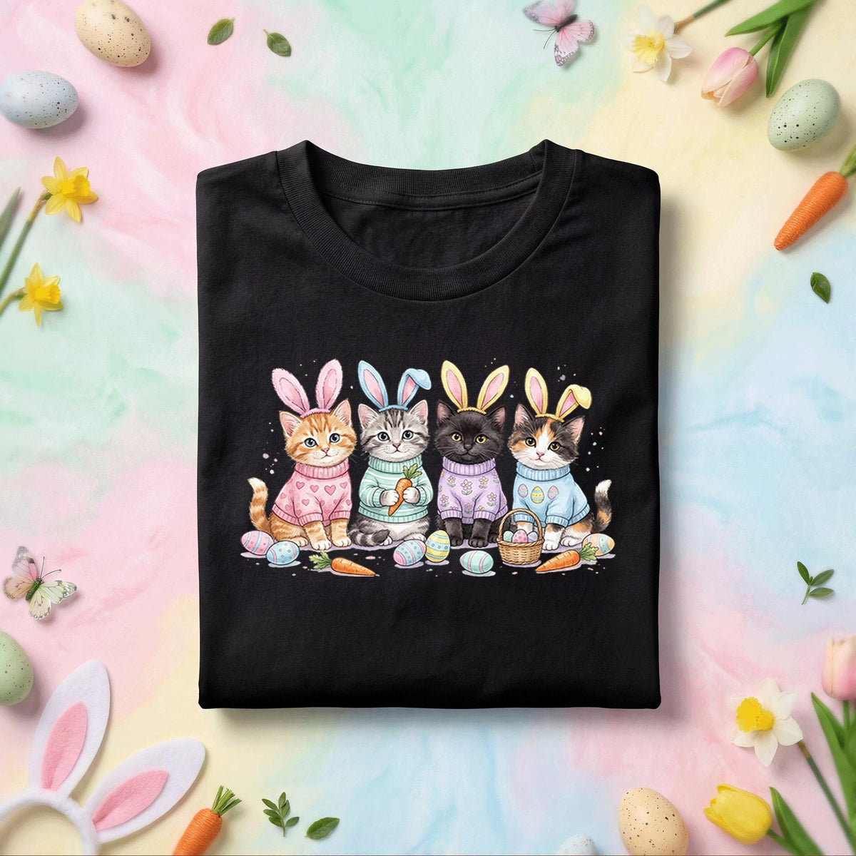 Cute Easter Cats Shirt, Kittens With Bunny Ears Easter Tee, Cat Lover Easter Shirt, Funny Spring Cat Graphic Tee, Easter Egg Hunt Gift