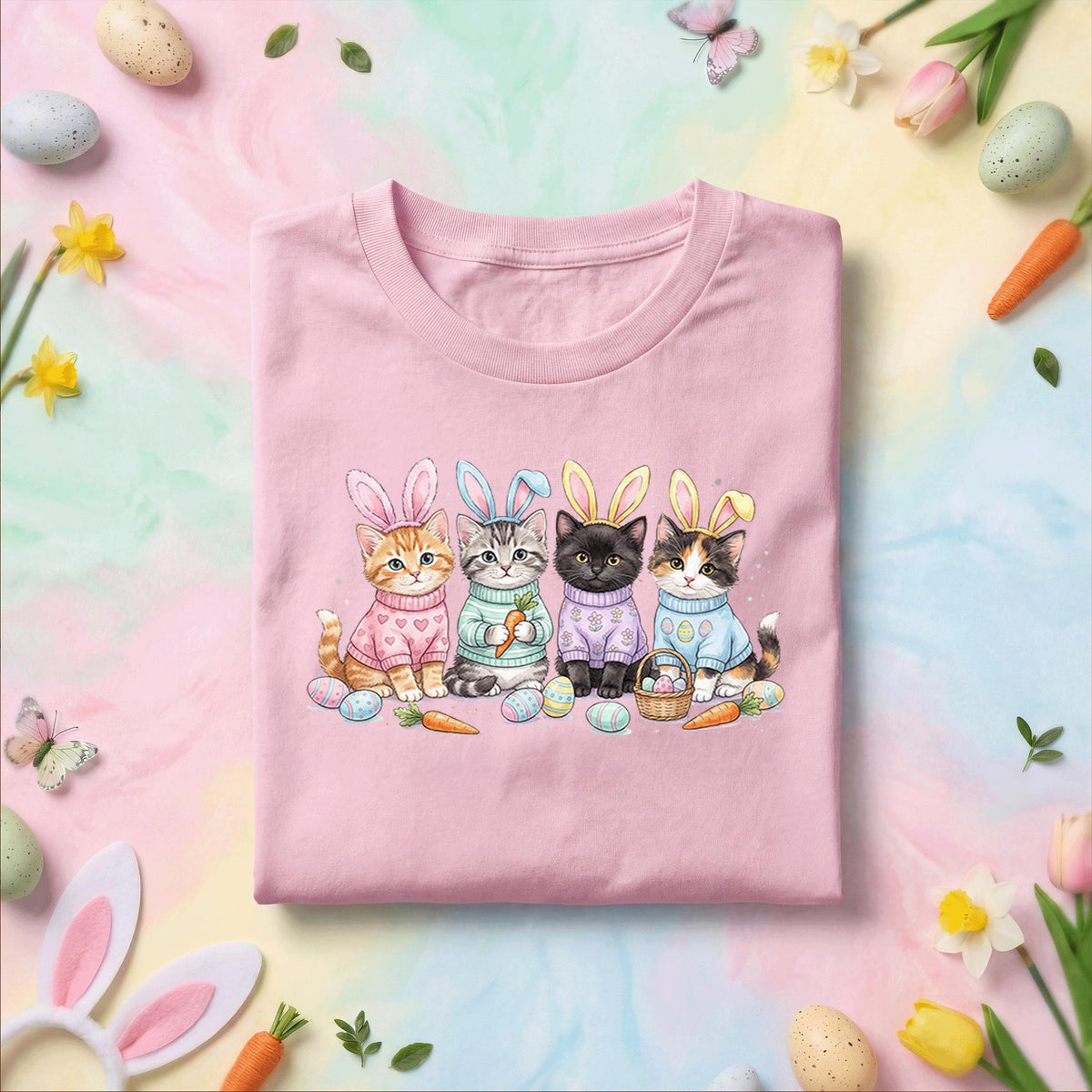 Cute Easter Cats Shirt, Kittens With Bunny Ears Easter Tee