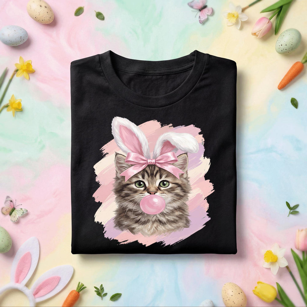 Cute Easter Bunny Cat Shirt, Kitten With Bunny Ears Bubblegum Tee, Funny Cat Lover Easter Shirt, Pastel Spring Holiday Graphic Tee
