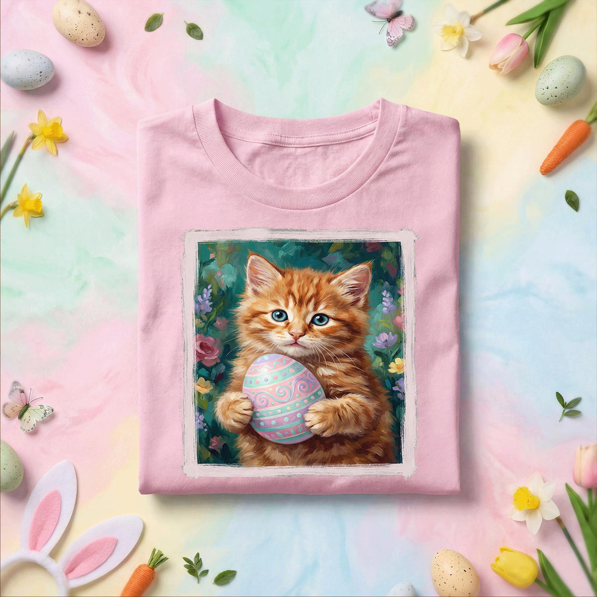 Cute Easter Kitten Shirt, Cat Holding Easter Egg Tee, Cat Lover Easter Shirt, Spring Kitten Graphic Tee, Pastel Easter Holiday Gift