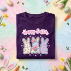 Happy Easter Bunny Shirt, Cute Pastel Bunny Trio Easter Tee, Kawaii Bunny Easter Graphic Shirt, Spring Egg Hunt Holiday Gift