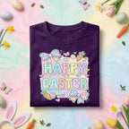 Happy Easter Pastel Bunny Shirt, Cute Easter Bow Bunny Graphic Tee, Kawaii Spring Easter Shirt, Egg Hunt Holiday Gift Tee