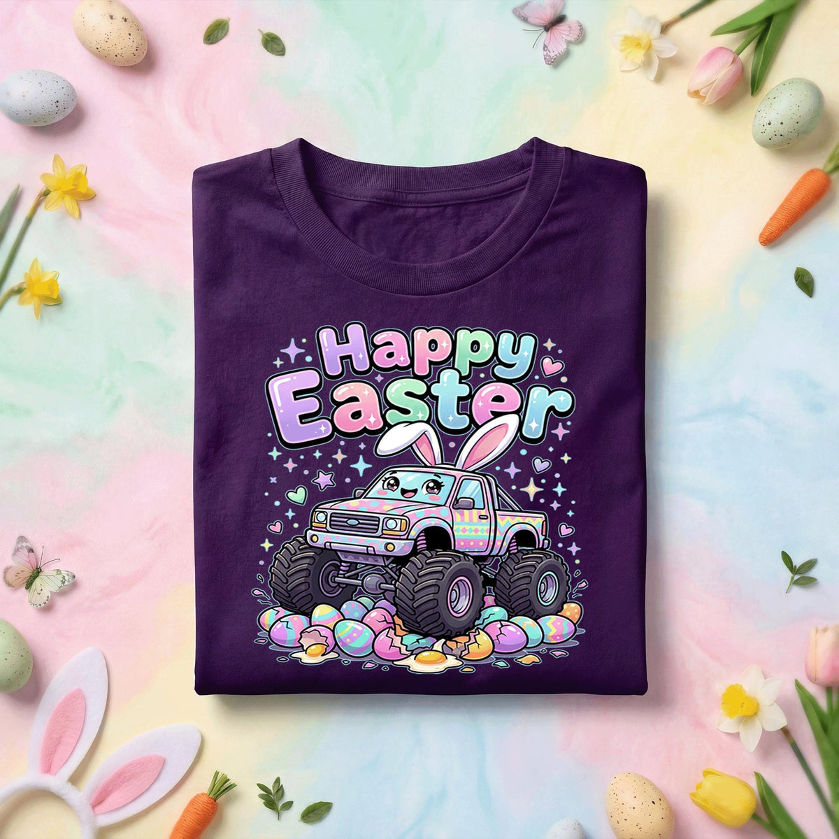 Cute Easter Monster Truck Shirt, Happy Easter Bunny Truck Tee, Kawaii Easter Truck Graphic Shirt, Kids Egg Hunt Spring Gift