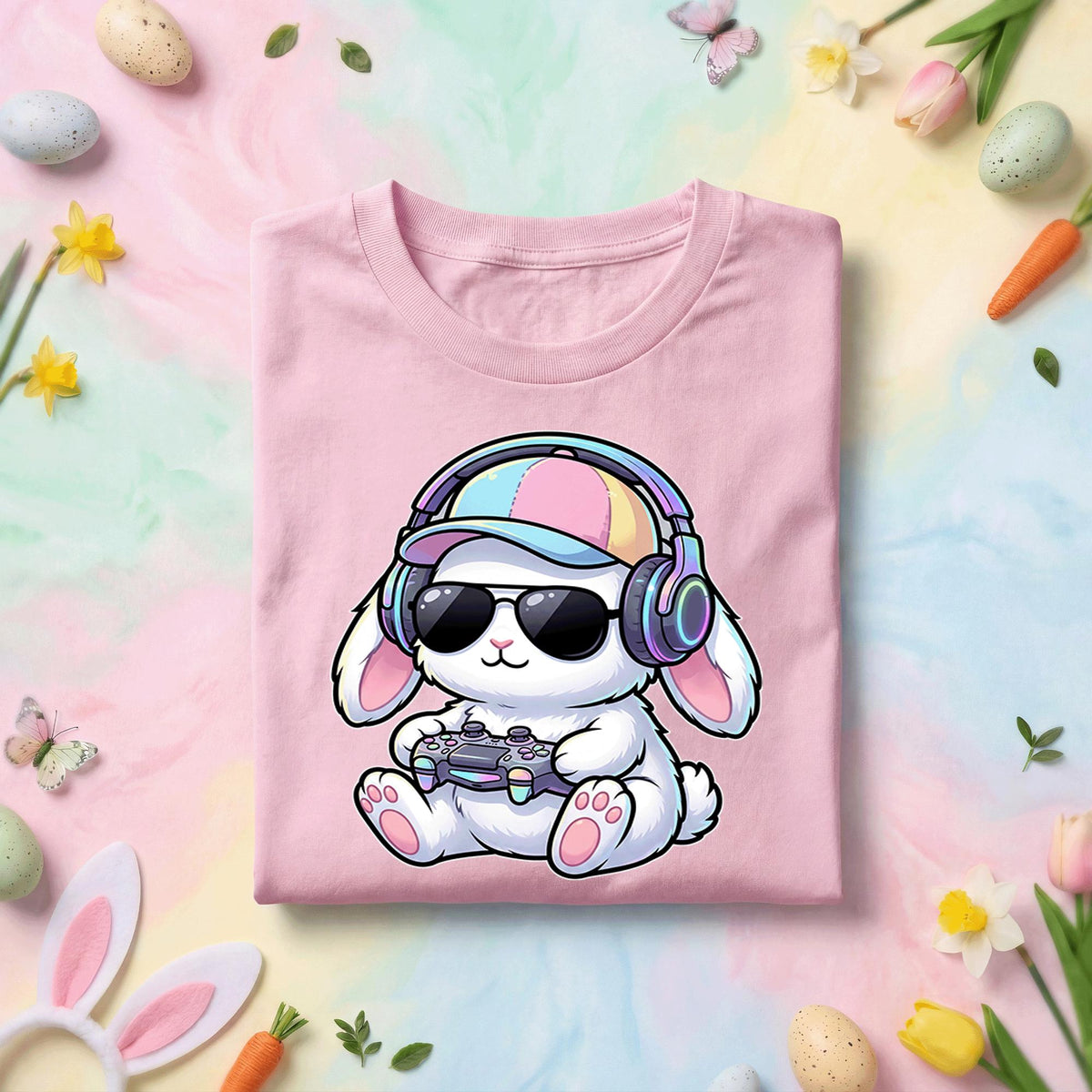 Cute Gamer Bunny Shirt, Funny Gaming Bunny With Headphones Tee, Kawaii Gamer Rabbit Graphic Shirt, Video Game Lover Gift