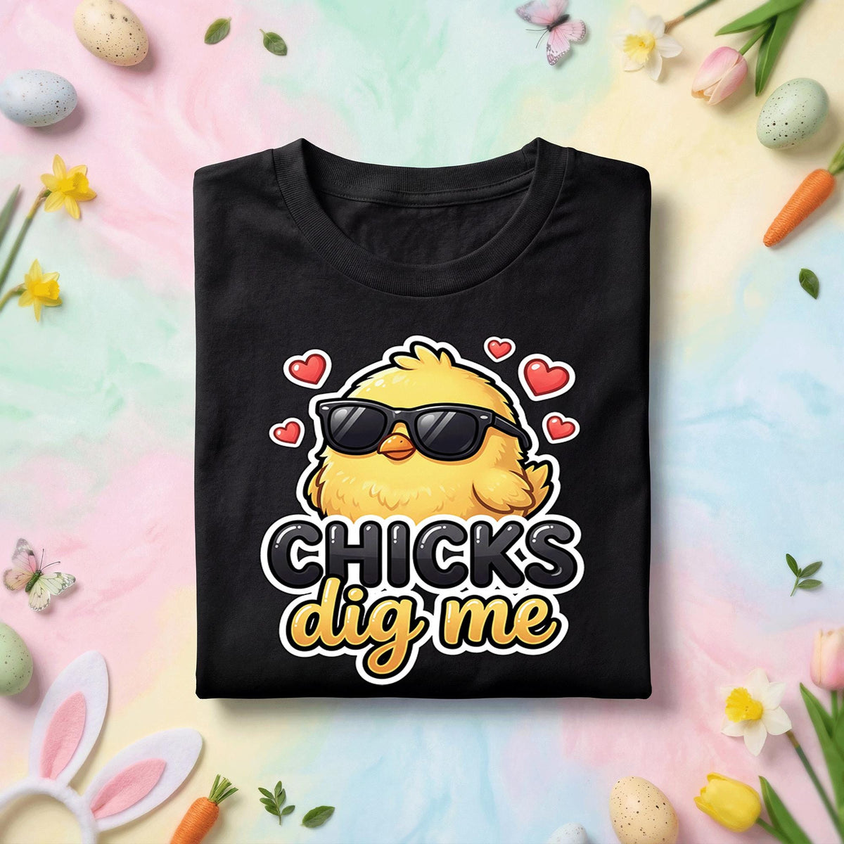 Funny Easter Chick Shirt Chicks Dig Me, Cute Baby Chick With Sunglasses Tee