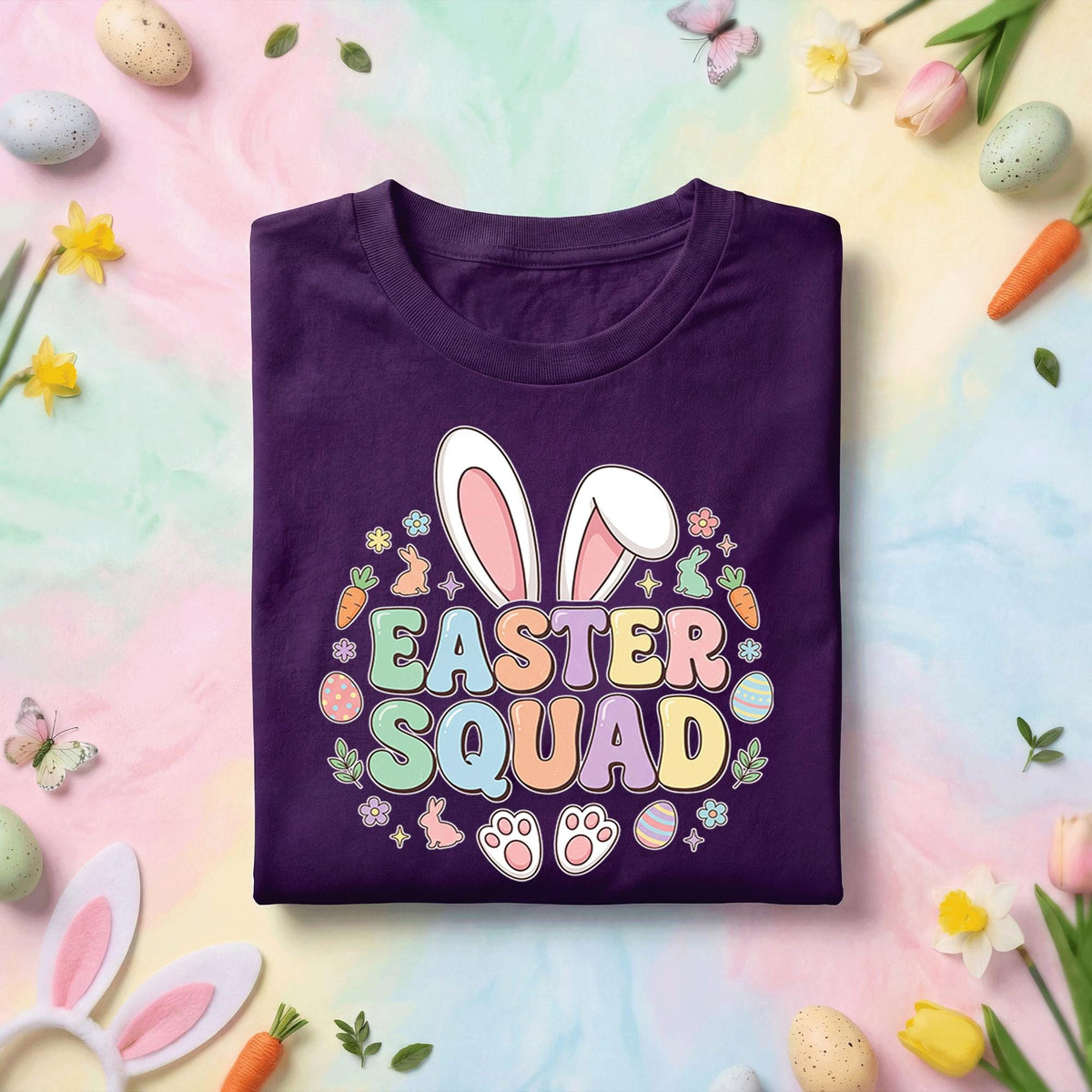 Easter Squad Bunny Shirt Cute Easter Bunny Ears Graphic Tee, Pastel Easter Squad Shirt for Family Group, Easter Egg Hunt Team Shirt