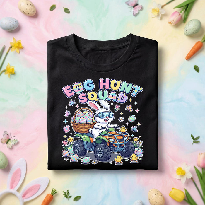 Egg Hunt Squad Bunny ATV Shirt Funny Easter Egg Hunt Graphic Tee, Cute Bunny Riding ATV Easter Shirt