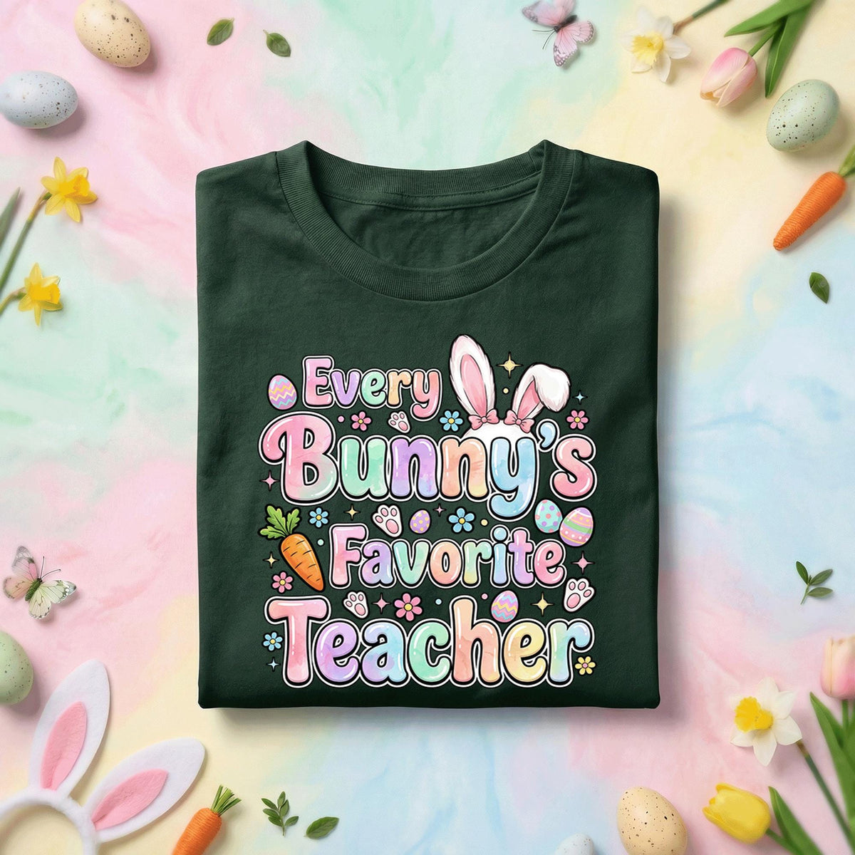 Every Bunny’s Favorite Teacher Easter Shirt Cute Bunny Teacher Tee Pastel Spring Teacher Gift Funny Easter Teacher Shirt