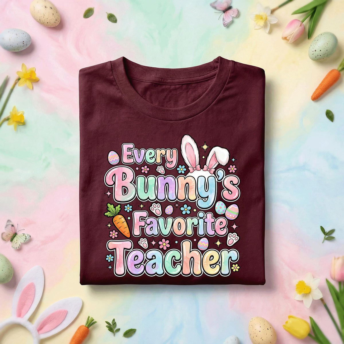 Every Bunny’s Favorite Teacher Easter Shirt Cute Bunny Teacher Tee Pastel Spring Teacher Gift Funny Easter Teacher Shirt