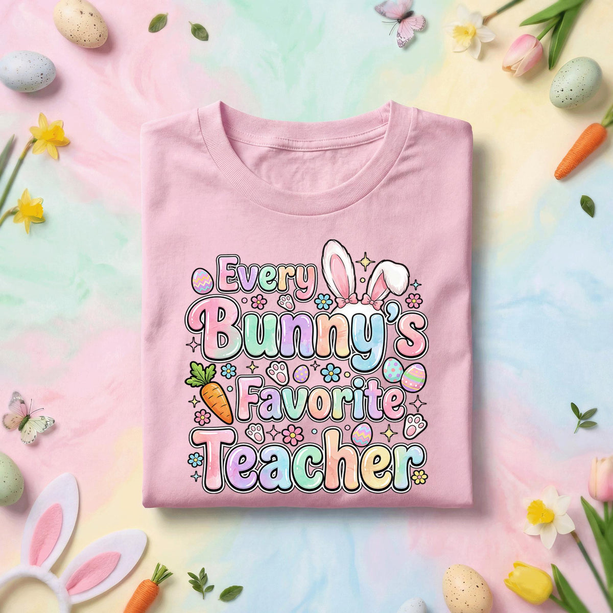 Every Bunny’s Favorite Teacher Easter Shirt Cute Bunny Teacher Tee Pastel Spring Teacher Gift Funny Easter Teacher Shirt