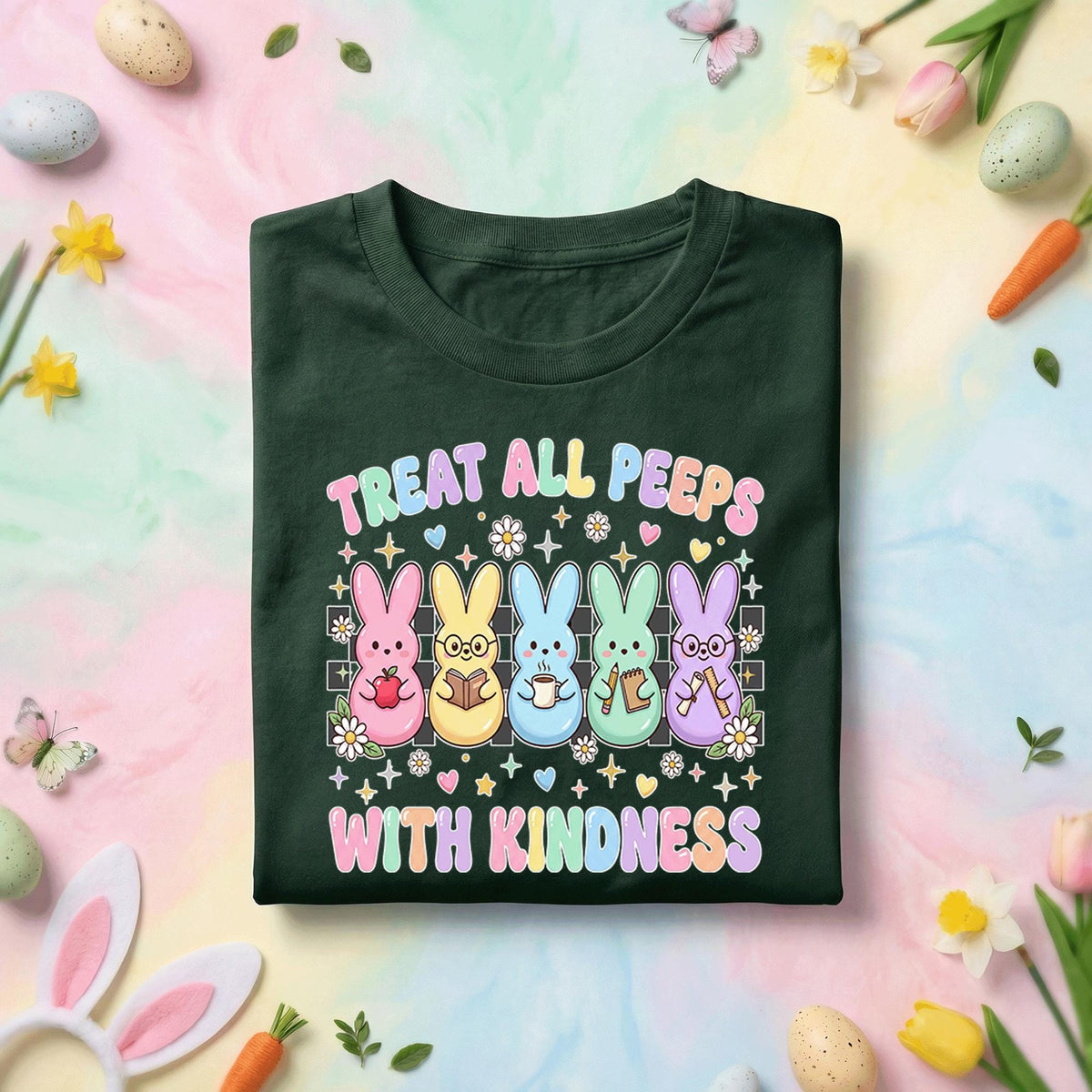 Treat All Peeps With Kindness Easter Teacher Shirt Cute Bunny Peeps Teacher Tee Pastel Spring Teacher Gift Kindness School Shirt