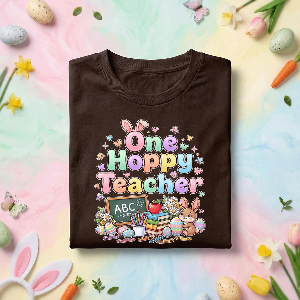 One Hoppy Teacher Easter Shirt Cute Bunny Teacher Tee Funny Easter Teacher Gift Pastel Spring Classroom Teacher Shirt