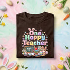 One Hoppy Teacher Easter Shirt Cute Bunny Teacher Tee Funny Easter Teacher Gift Pastel Spring Classroom Teacher Shirt