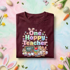 One Hoppy Teacher Easter Shirt Cute Bunny Teacher Tee Funny Easter Teacher Gift Pastel Spring Classroom Teacher Shirt