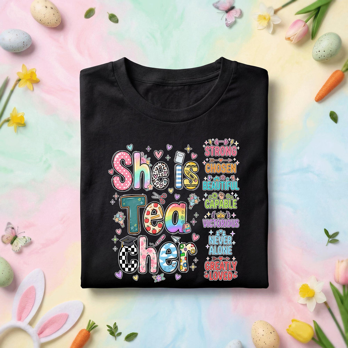 She Is Tea Cher Teacher Shirt Inspirational Teacher Appreciation Gift Cute Retro Teacher Tee Strong Chosen Beautiful Teacher Shirt
