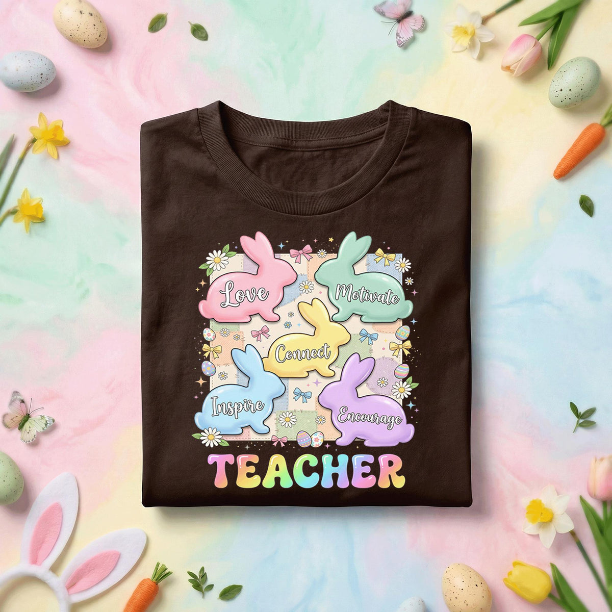 Teacher Easter Bunny Shirt Inspirational Teacher Gift Cute Spring Teacher Tee Love Inspire Motivate Encourage Teacher Shirt