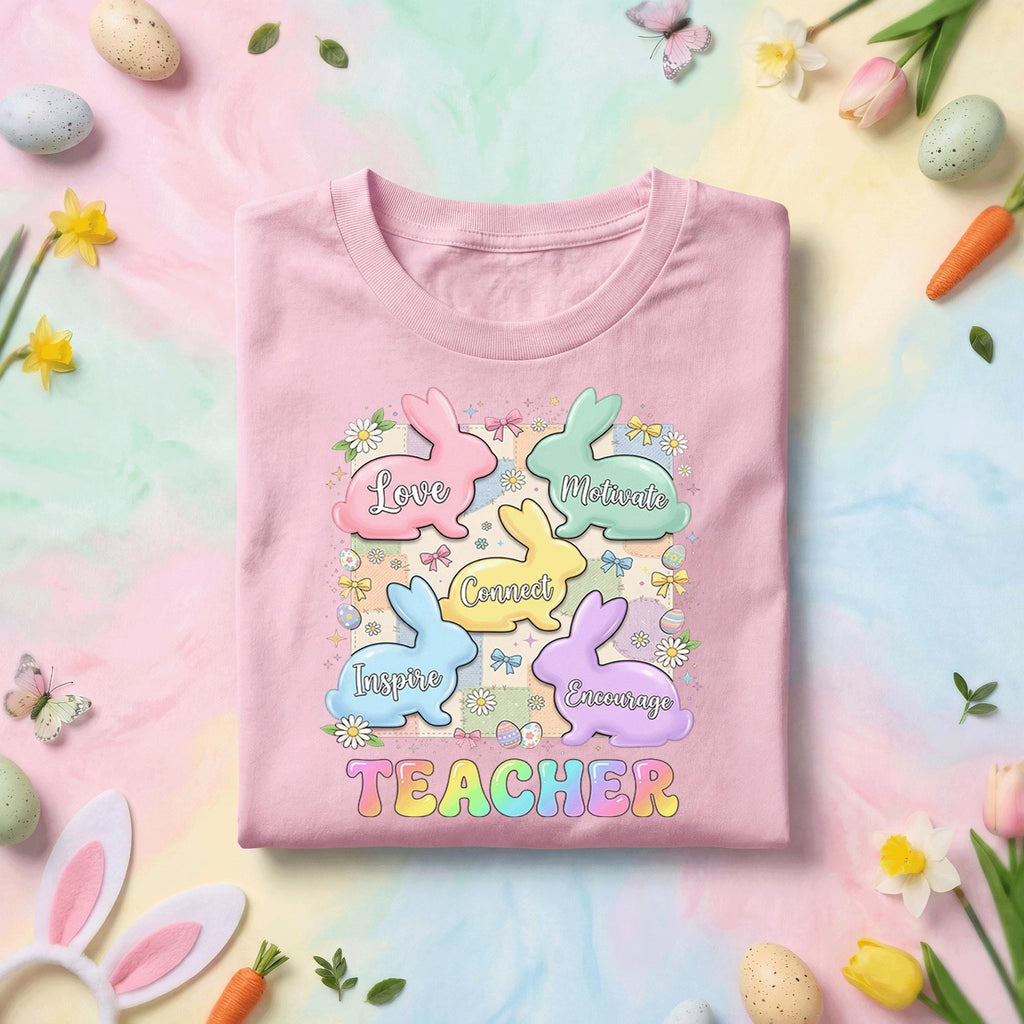Teacher Easter Bunny Shirt Inspirational Teacher Gift Cute Spring Teacher Tee Love Inspire Motivate Encourage Teacher Shirt