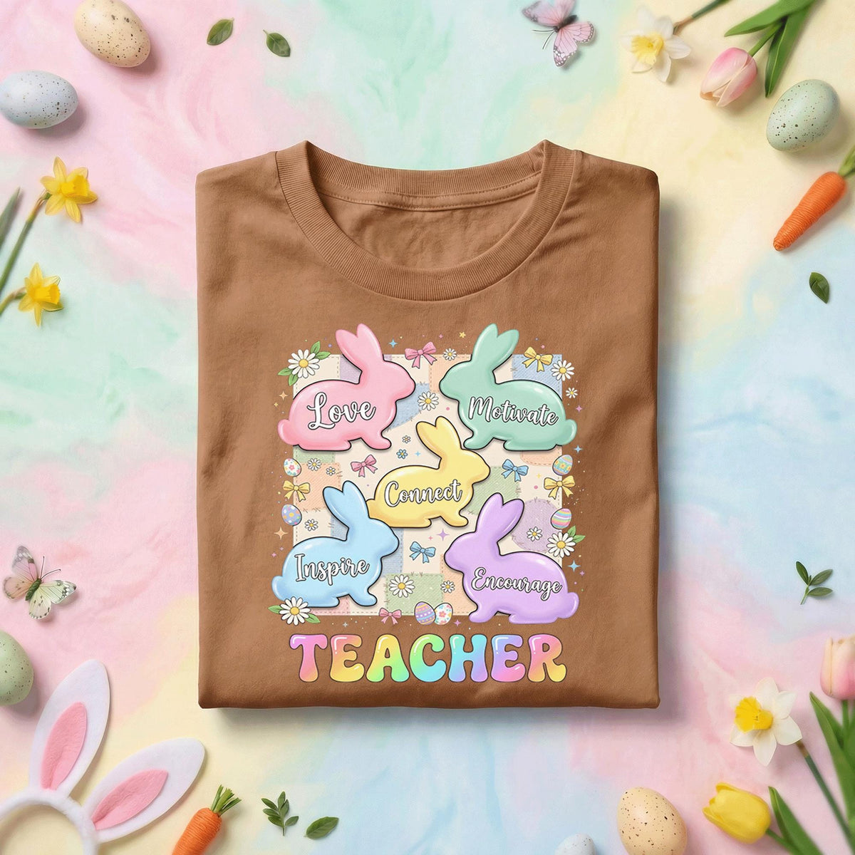 Teacher Easter Bunny Shirt Inspirational Teacher Gift Cute Spring Teacher Tee Love Inspire Motivate Encourage Teacher Shirt