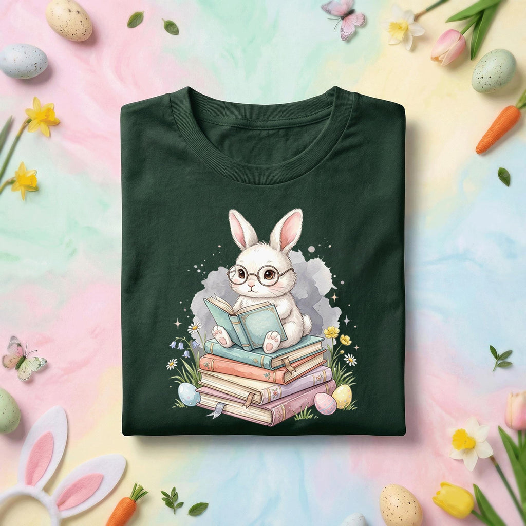 Cute Reading Bunny Easter Shirt Book Lover Bunny Shirt Spring Reading Teacher Tee Librarian Easter Gift Bunny Bookworm Shirt