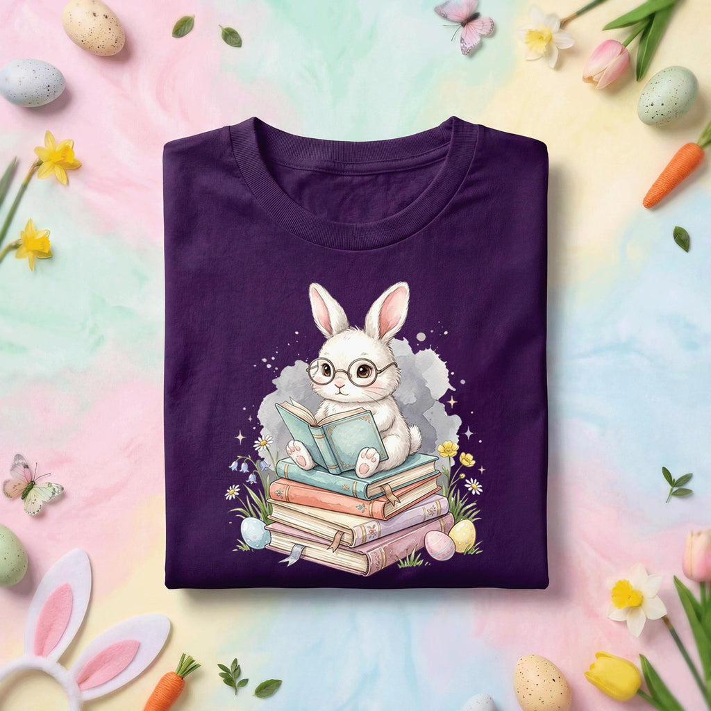 Cute Reading Bunny Easter Shirt Book Lover Bunny Shirt Spring Reading Teacher Tee Librarian Easter Gift Bunny Bookworm Shirt