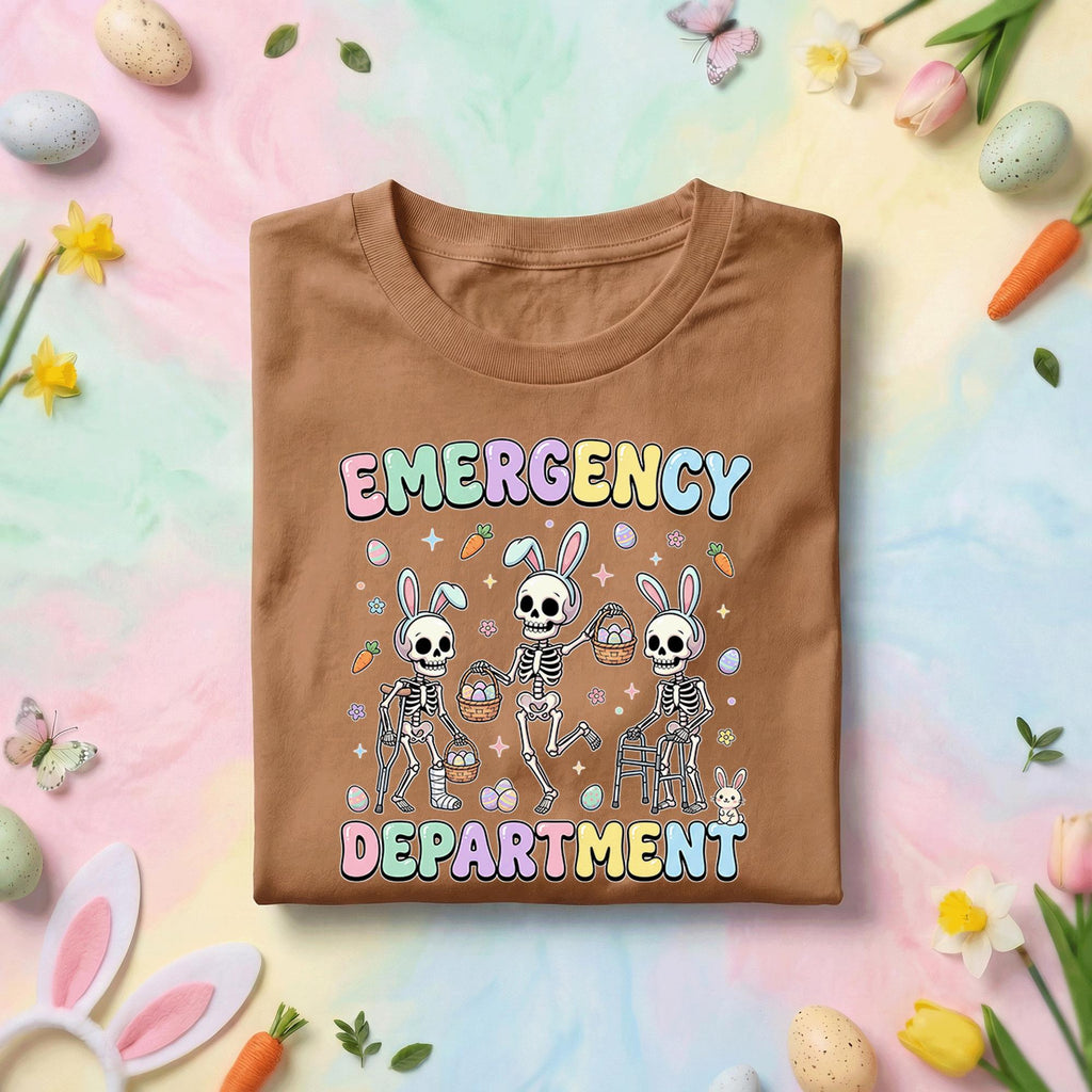 Emergency Department Skeleton Bunny Shirt Funny ER Nurse Easter Shirt Dark Humor Medical Worker Easter Bunny Skeleton Tee