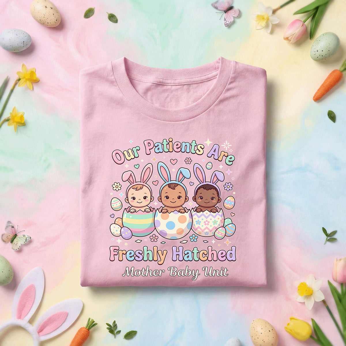 Mother Baby Unit Easter Shirt Freshly Hatched Babies Shirt NICU Nurse Easter Shirt Cute Baby Bunny Shirt