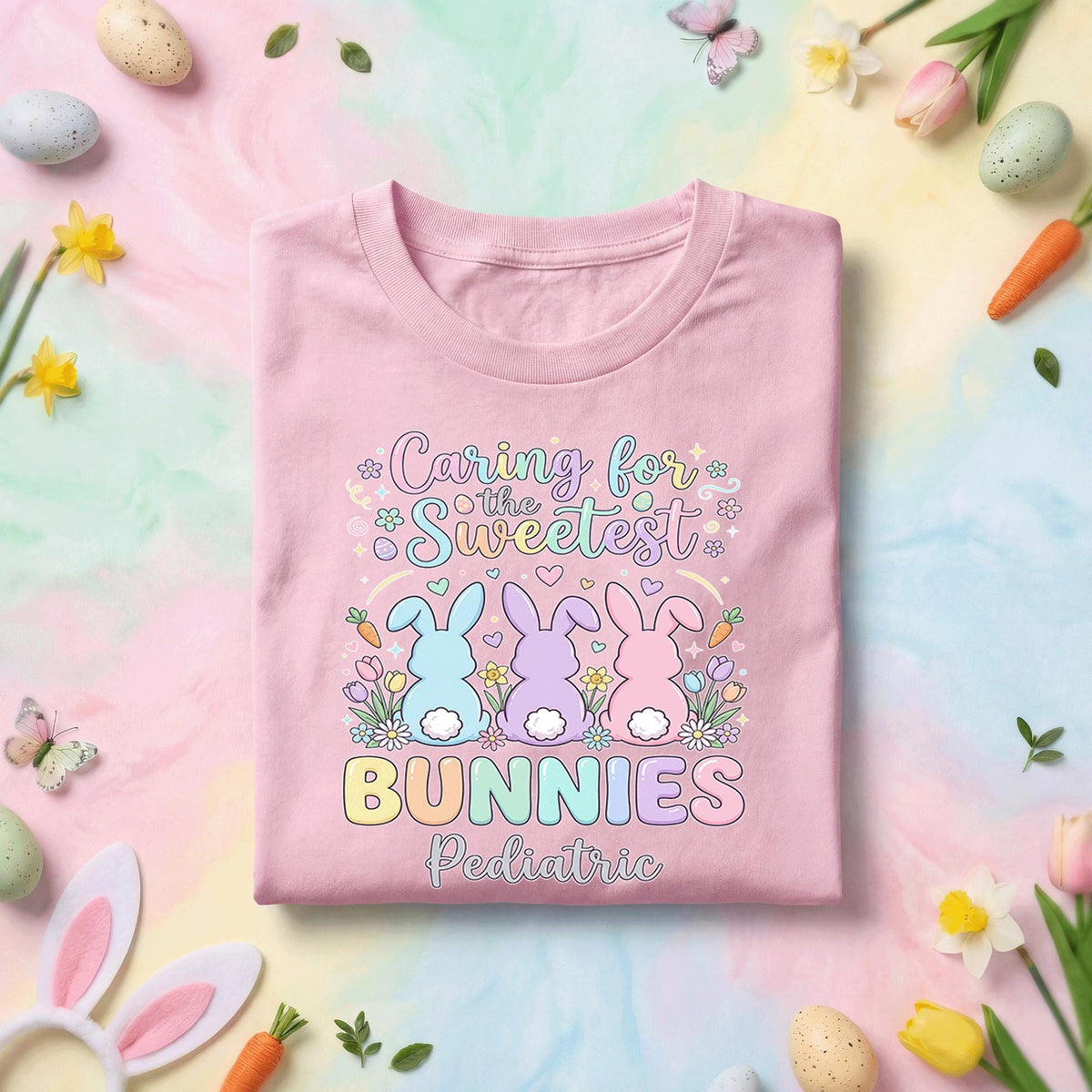 Pediatrics Nurse Easter Shirt Caring for the Sweetest Bunnies Pediatric Nurse Gift Easter Bunny Shirt