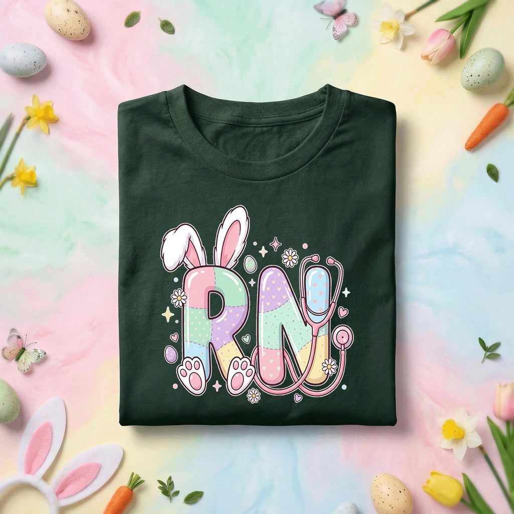 RN Easter Shirt Cute Nurse Bunny Shirt Pastel RN Nurse Gift Spring Stethoscope Tee