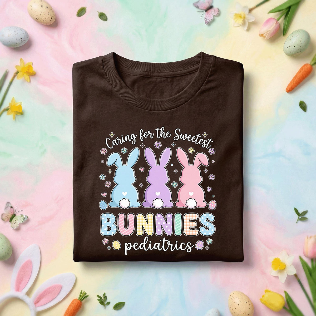 Pediatrics Nurse Easter Shirt Caring for the Sweetest Bunnies Pediatric Nurse Bunny Shirt Cute Easter Pediatric Nurse Gift Tee