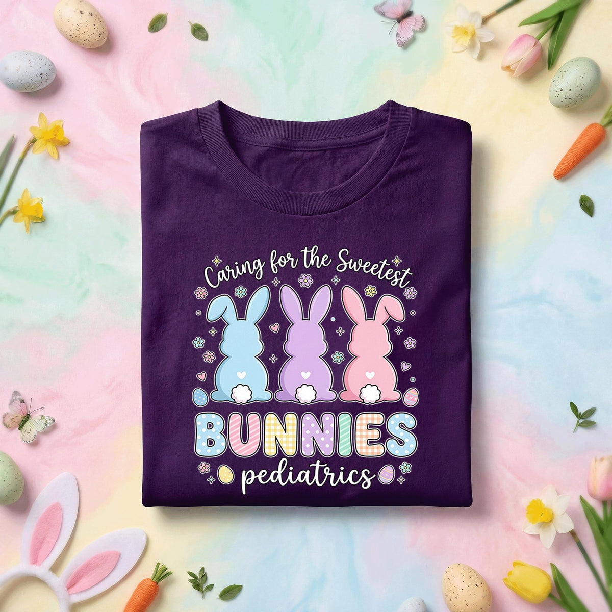 Pediatrics Nurse Easter Shirt Caring for the Sweetest Bunnies Pediatric Nurse Bunny Shirt Cute Easter Pediatric Nurse Gift Tee